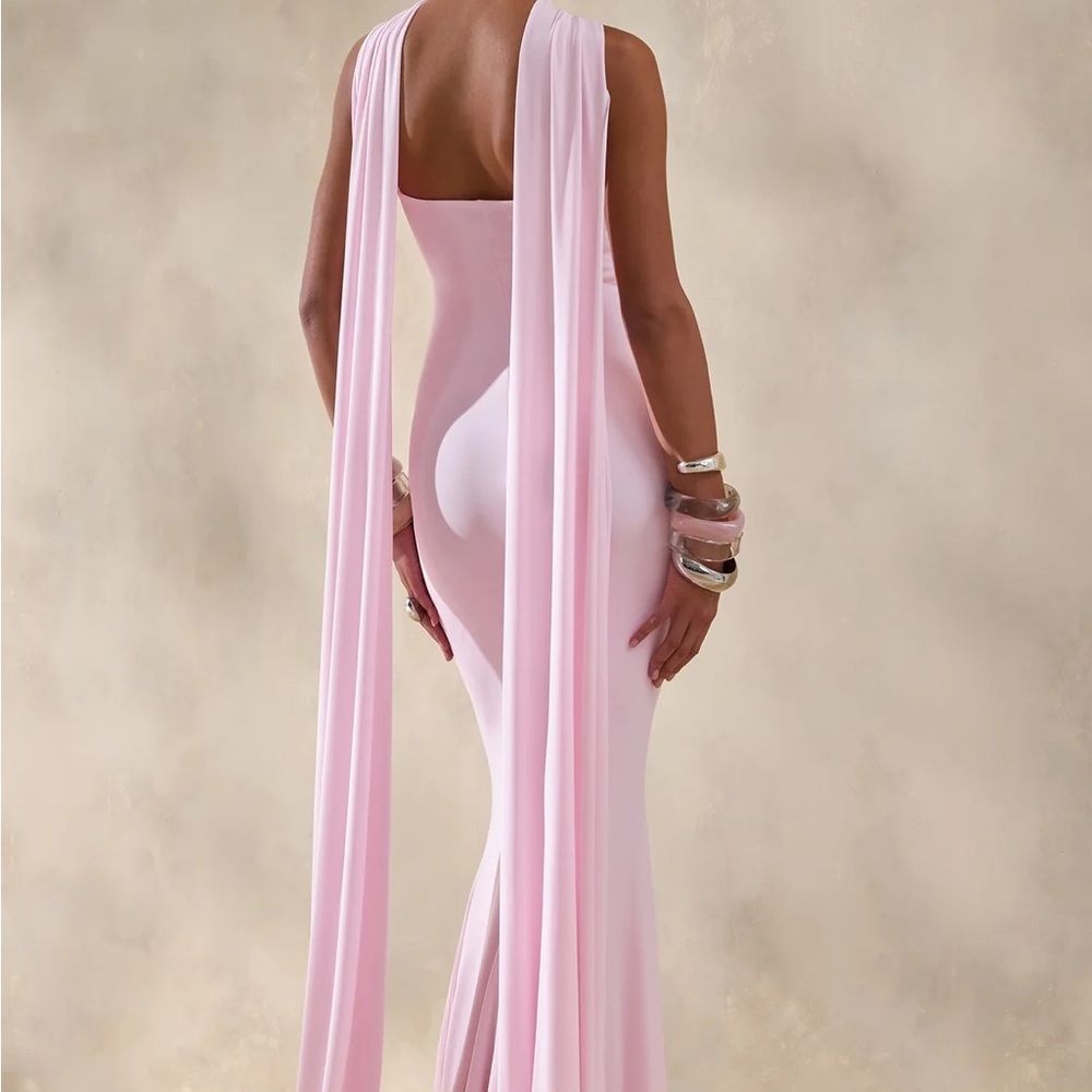 Link Pink Twist Halter Cape Maxi Dress - Picture 2 of 4